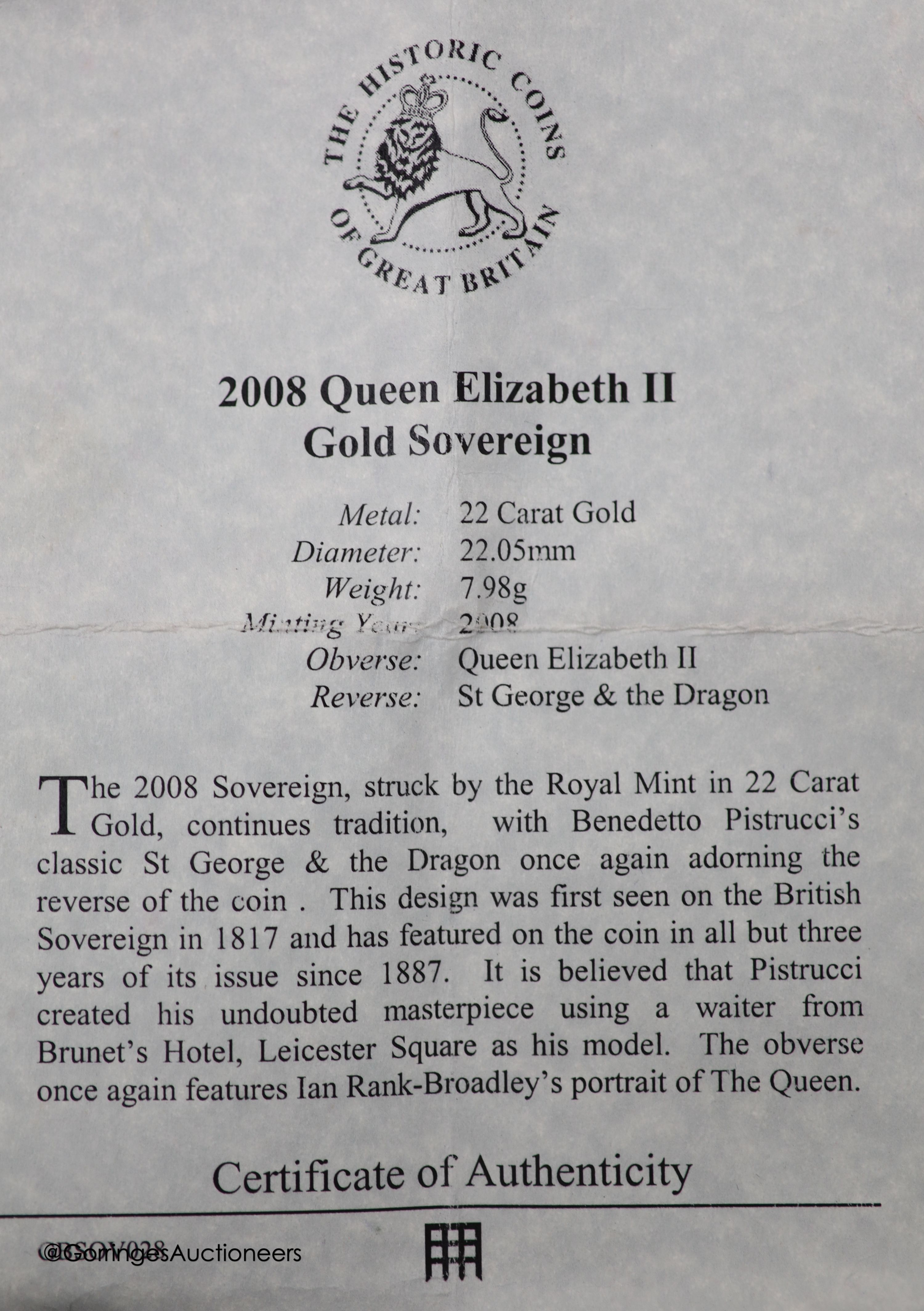A QEII gold sovereign, 2008.
